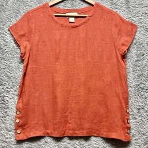 Cynthia Rowley Top‎ Womens Medium Orange Short Sleeve Button Accent Beach Resort